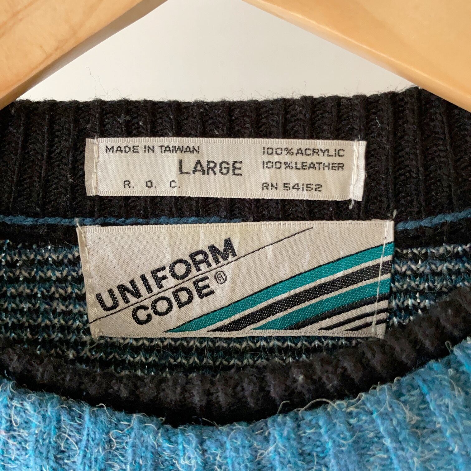 UNIFORM CODE デザイン総柄ニット レザー付き SIZE L【0326A41 UNIFORM CODE デザイン総柄ニット レザー付き SIZE L【0326A41
