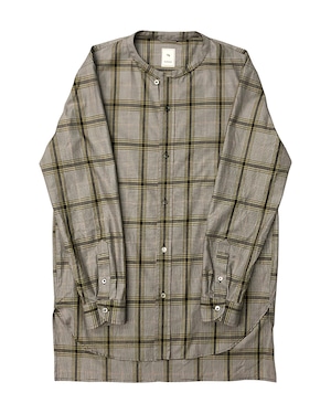 SQ HEM BAND COLLAR SHIRT / 綿チェックバンドカラーシャツ (GRAY)