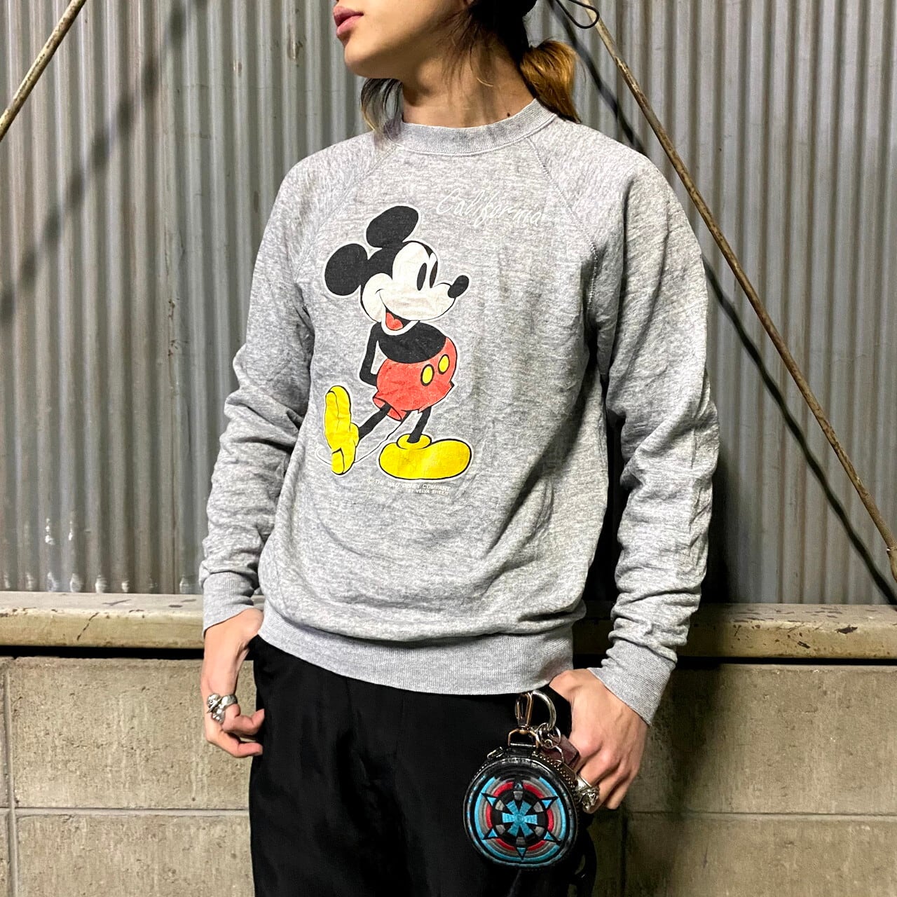 Disney 80s USA製  ミッキー 袖ライン ラグランスウェット XL