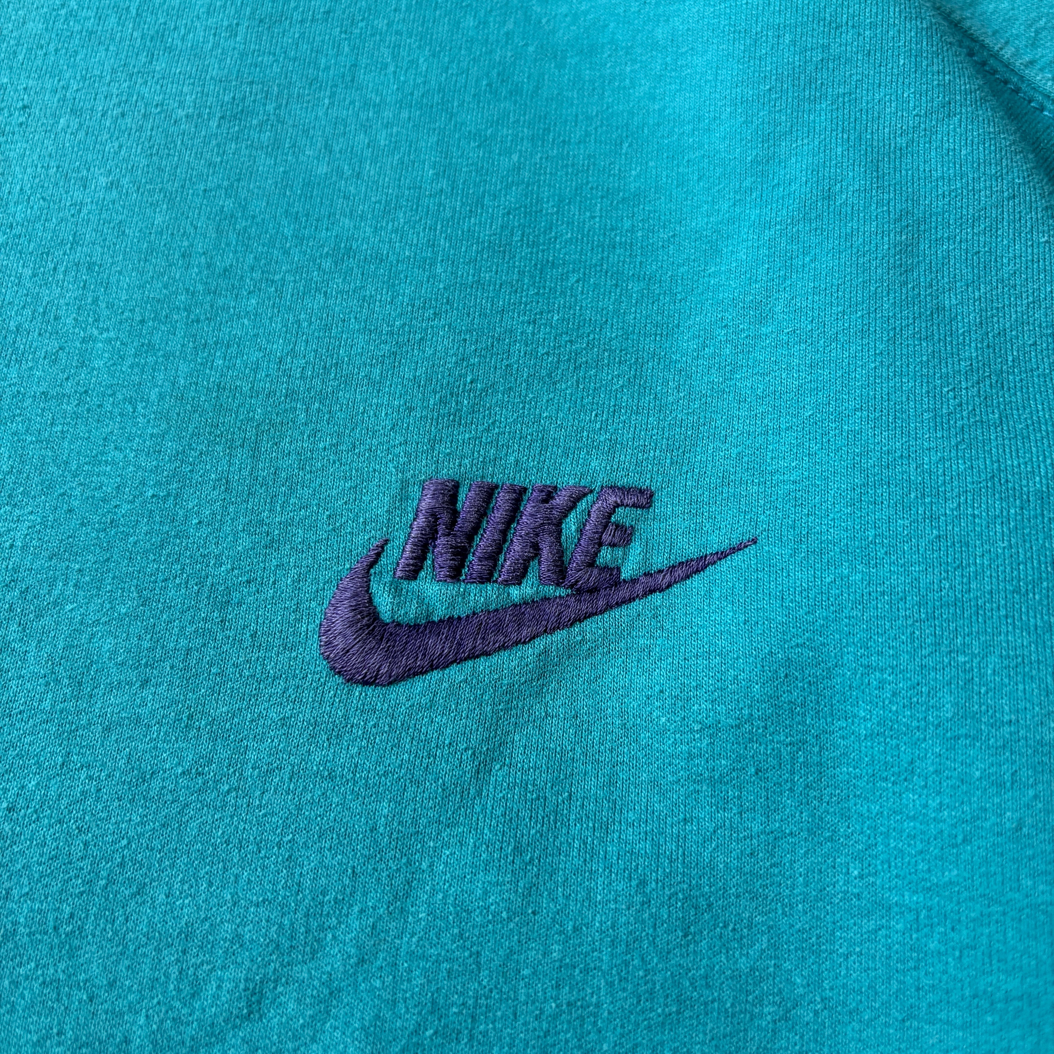 90s NIKE スウェット ターコイズブルー パープル刺繍 XL | ANYTHBLE
