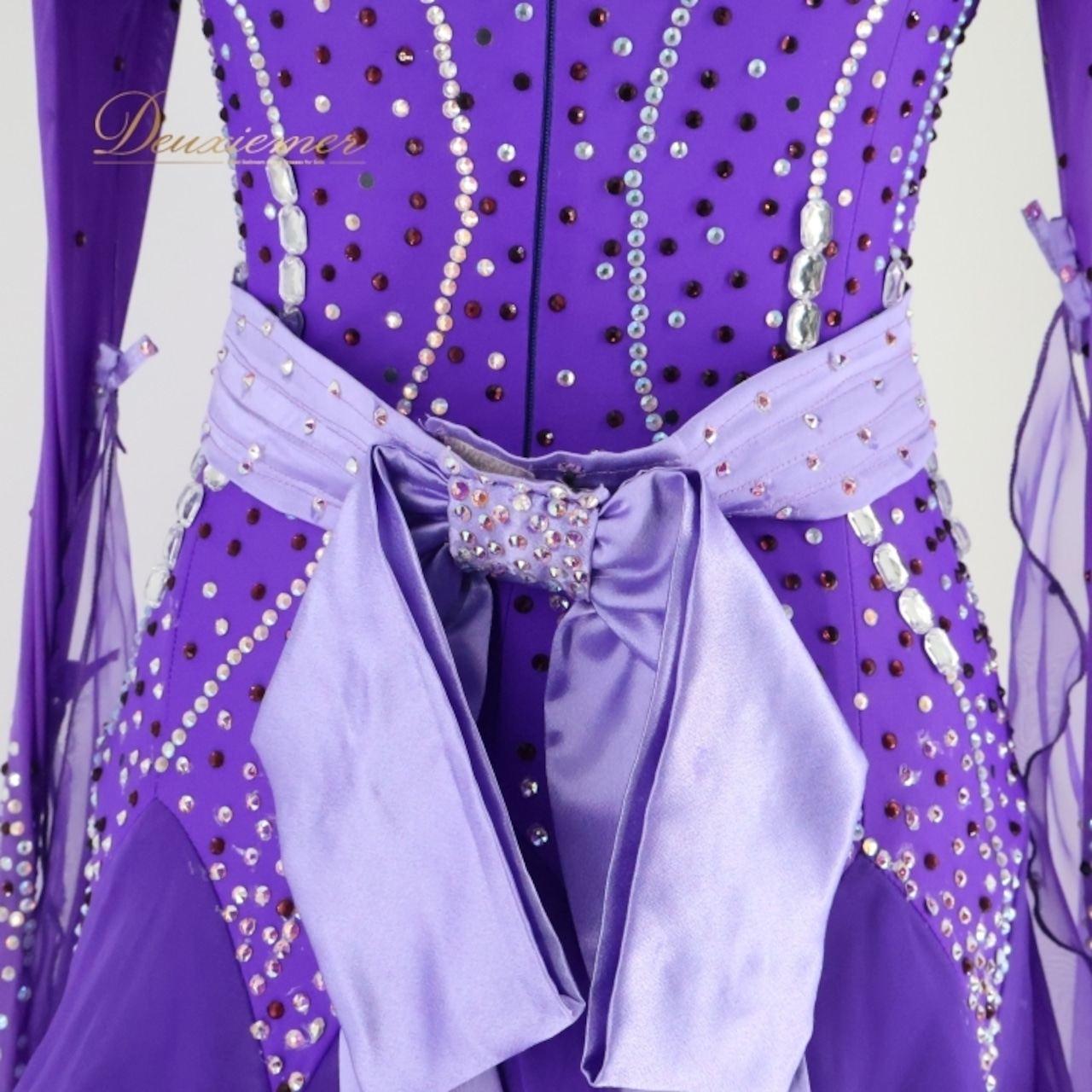 社交ダンス 衣装 スタンダード ドレス スタンダードドレス ワンピース 紫 フロート レース フリル パープル系 デモ 競技 ダンス パーティ 発表会 リボン 高級感 豪華 スカート 可愛い デザイン おしゃれ アクセサリー レディース 競技会