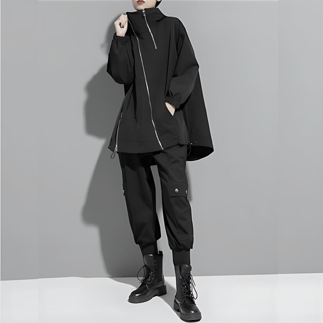 Diagonal zip hoodie blouson C0097