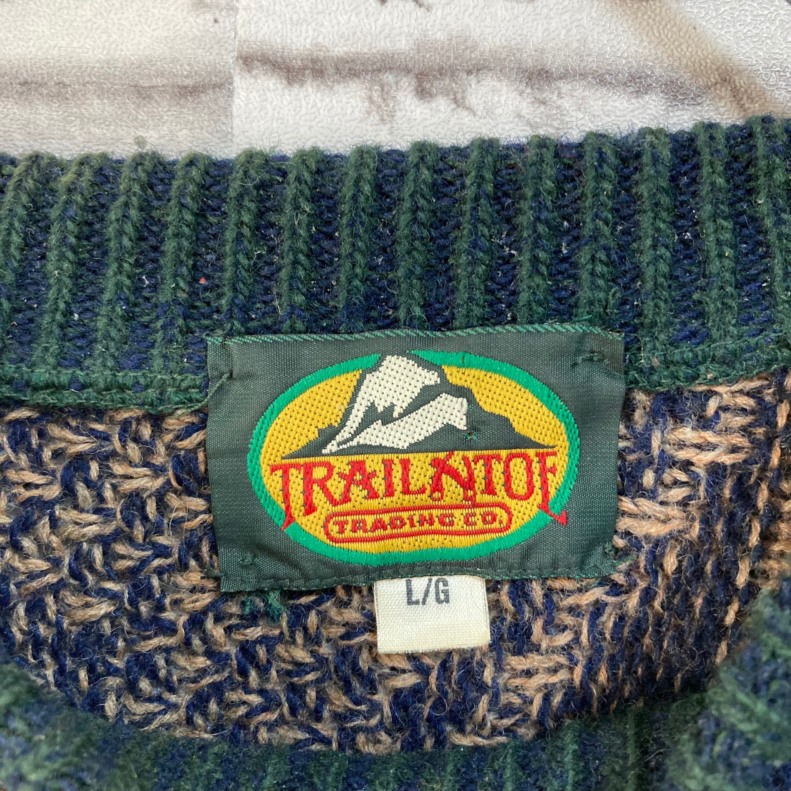 【TRAILTOE】Design Knit L Made in CANADA 90s カナダ製 デザインニット 総柄ニット セーター ウール100%  アメリカ USA 古着