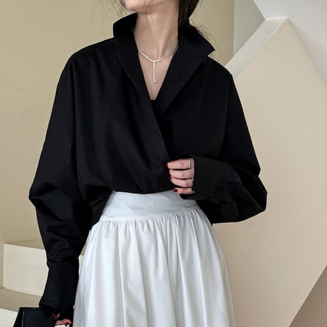 抜け感シルエット 立体襟デザイン長袖ブラウス ◆2col　R30036