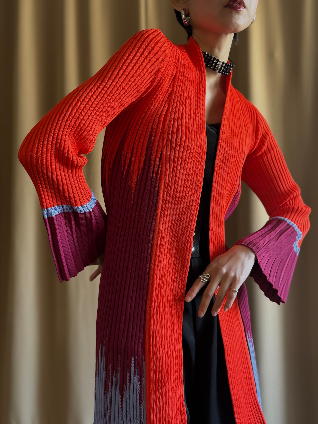 chevron art pleats cardigan-5146-1