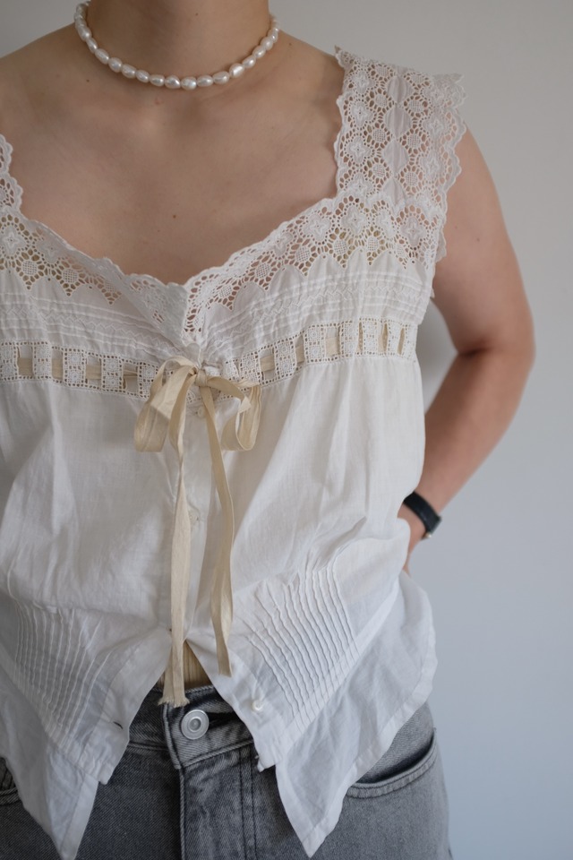 [vintage]French antique lace sleeveless top