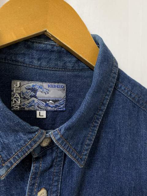 1980~90's Stitched Design Denim Long Sleeve Shirt "KENZO"