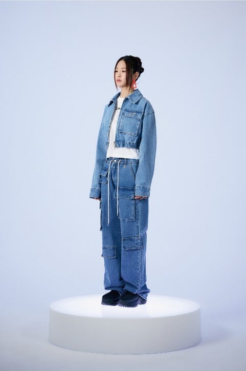 ★lalafox★CARGO DENIM HALF PANTS★Blue★韓国★大人気★ ☆IVE ウォニョン 着用!!【LALAFOX】DENIM CARGO PANTS BLUE