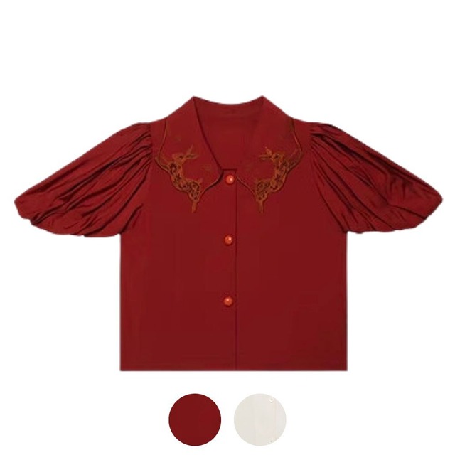うさぎ襟のバルーン袖カラーシャツ　E00236
