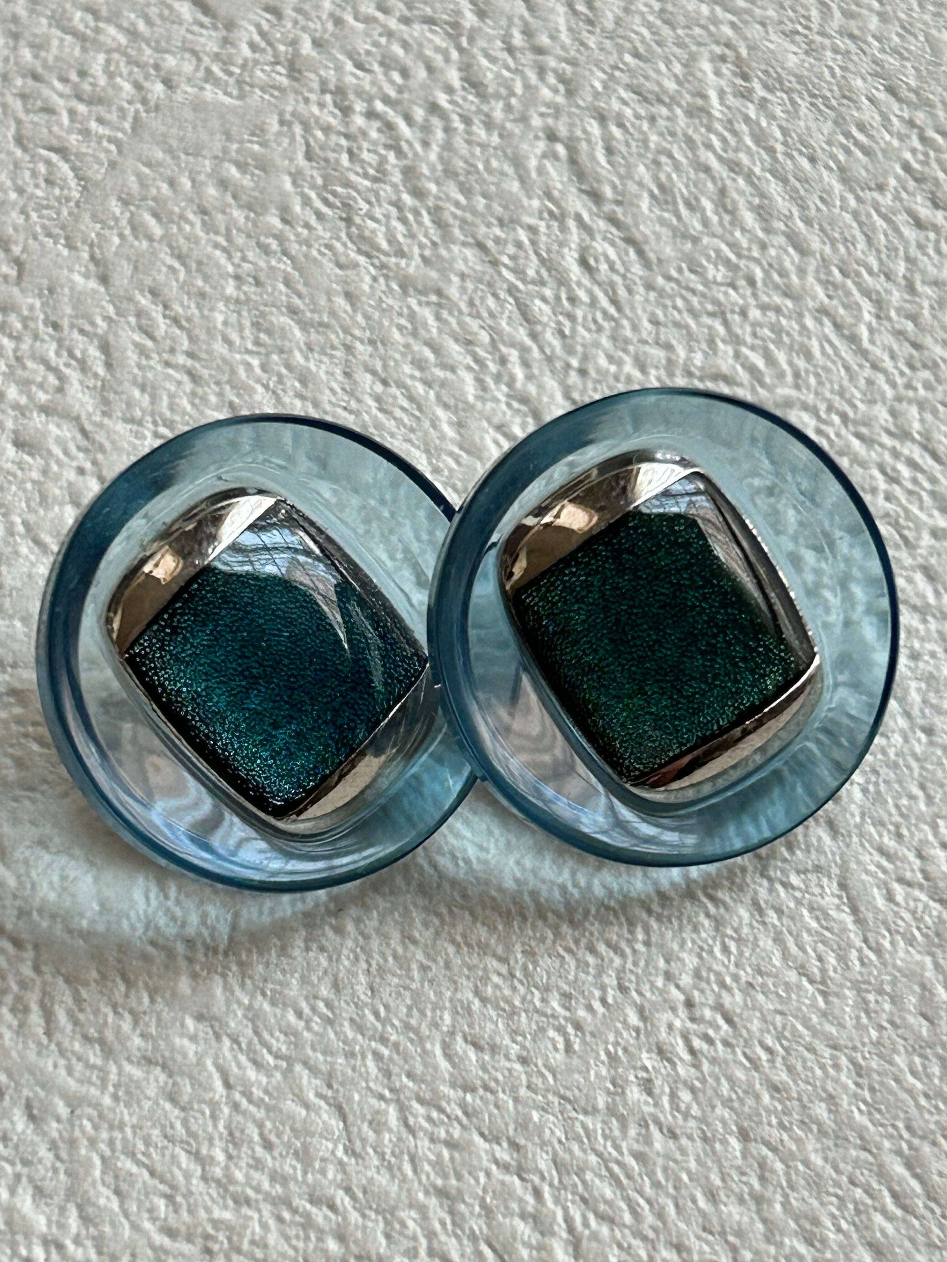 Japanese Vintage ボタン ブルー 20mm カボション プラスチック 昭和レトロ アクセサリーパーツ 装飾材 カルトナージュ