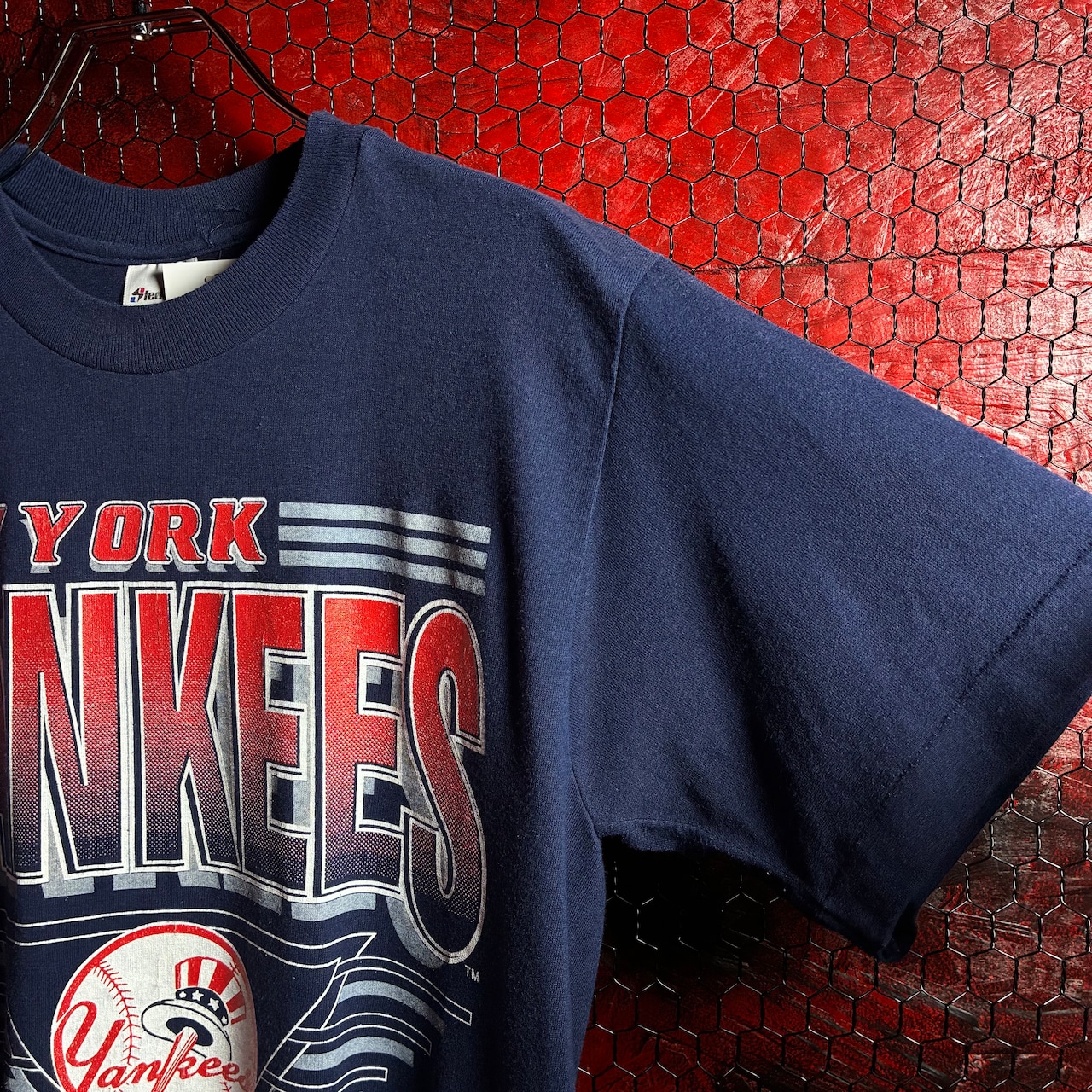 90s USA製Stedman MLB NY YANKEES ロゴTシャツ ネイビー