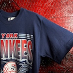 90s USA製Stedman MLB NY YANKEES ロゴTシャツ ネイビー