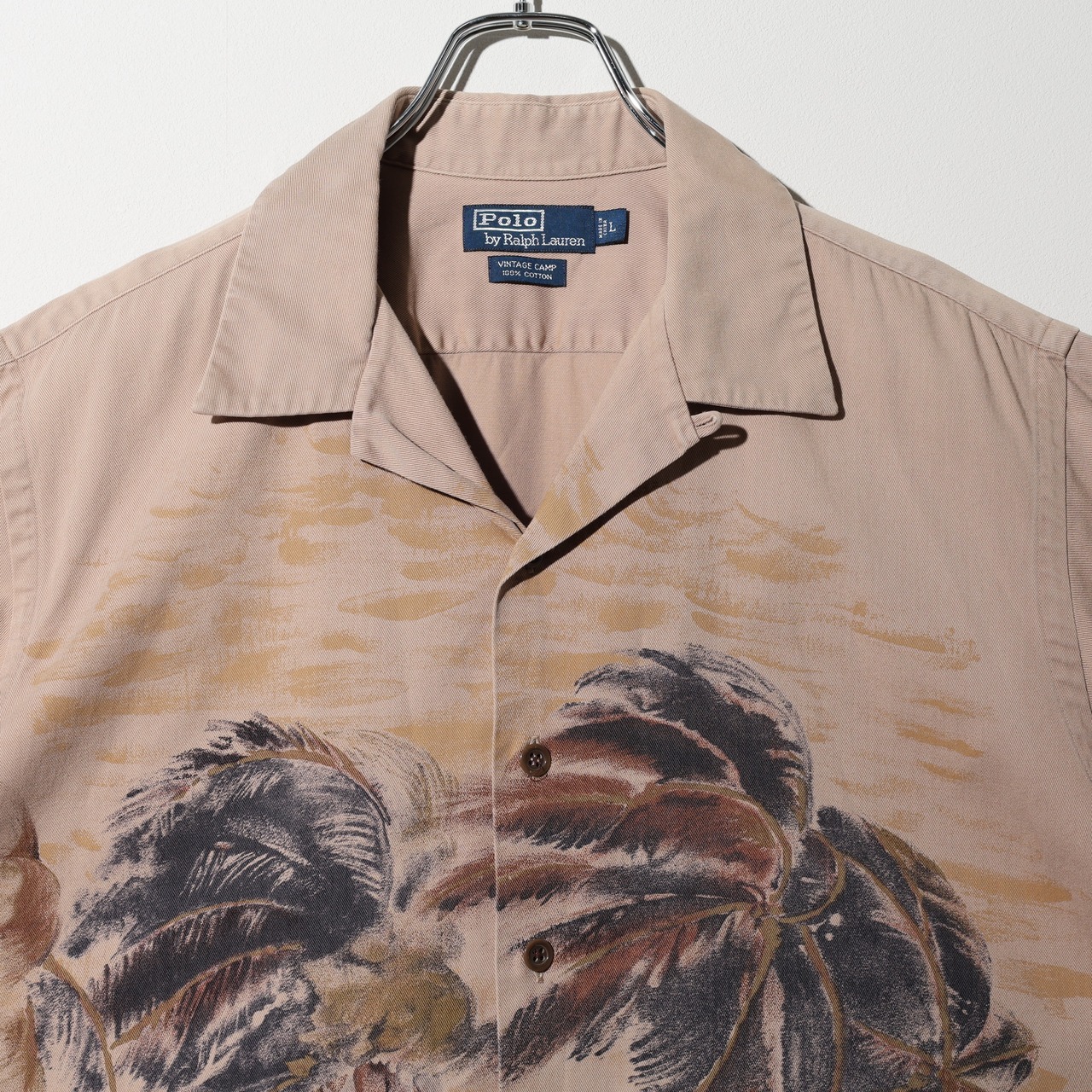 美品 L vintage camp 80s 90s ポロラルフローレン 半袖シャツ 染み込みプリント パームツリー