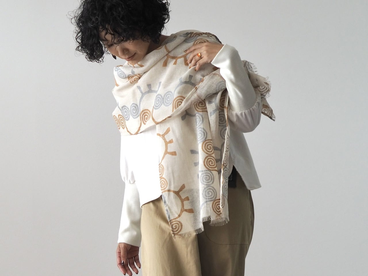 ブロックプリント/大判リネンストール④