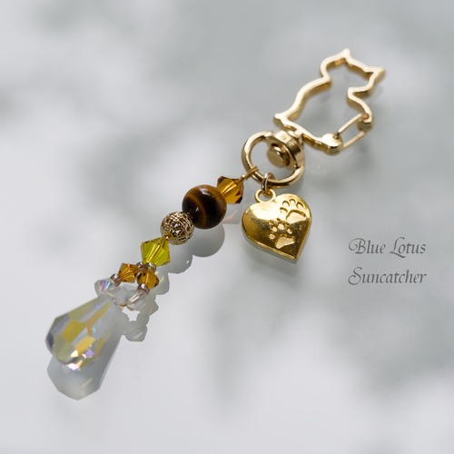 【金運アップ】タイガーアイ入り猫モチーフのチャーム＊キーホルダー