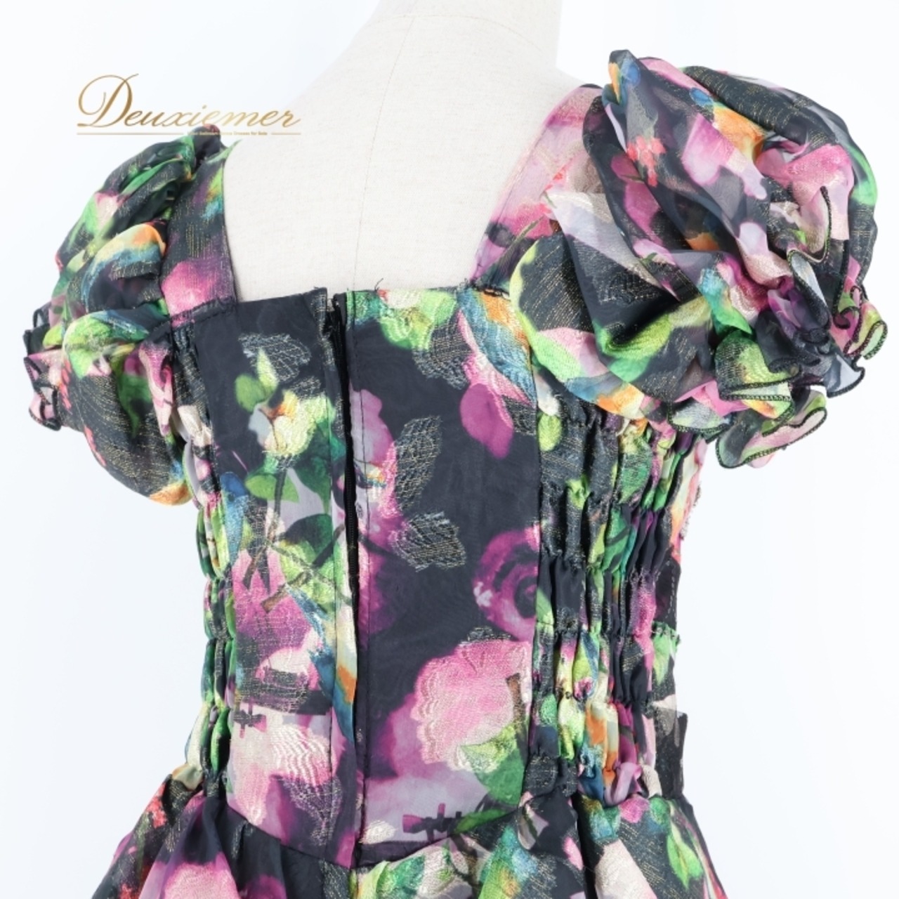 パーティドレス ワンピース ドレス 演奏会 カラードレス 発表会 パーティ Da Vistosa ドニャヴィストーサ 黒 紫 ピンク 緑 フリル レース 花柄 ブラック系 ピンク系 グリーン系 デザイン 華やか フェミニン 結婚式 ステージ衣装 おしゃれ レディース