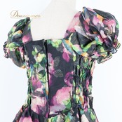 パーティドレス ワンピース ドレス 演奏会 カラードレス 発表会 パーティ Da Vistosa ドニャヴィストーサ 黒 紫 ピンク 緑 フリル レース 花柄 ブラック系 ピンク系 グリーン系 デザイン 華やか フェミニン 結婚式 ステージ衣装 おしゃれ レディース