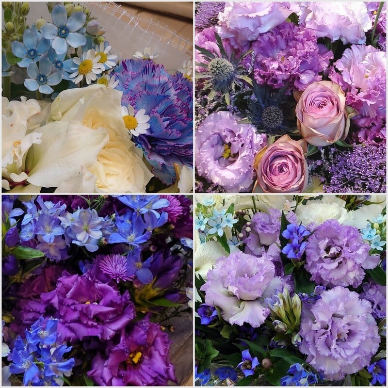 花束「ブルー・パープル 旬の花でおまかせブーケ」Lサイズ 青系 紫系