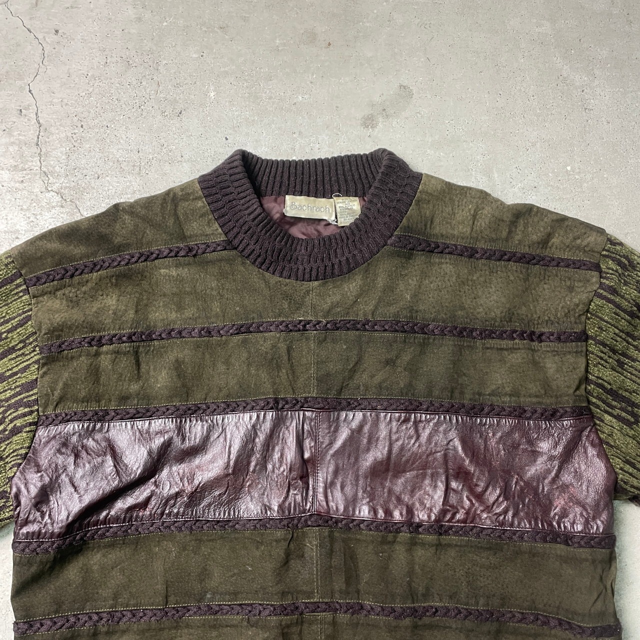 90年代 Bachrach ニットセーター レザー 切り替えデザイン 3D メンズXL 