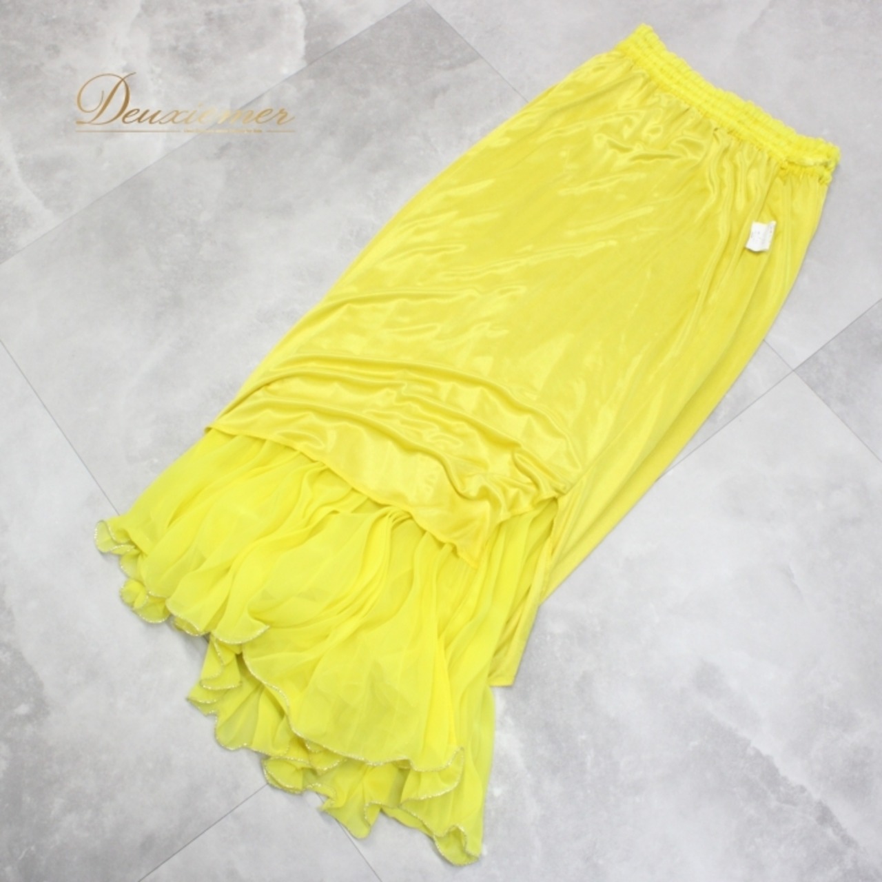 社交ダンス 衣装 スタンダード スカート レッスンウェア レディース プリーツ 黄色 イエロー系 無地 シンプル 練習着 フォーマル ステージ衣装 フレッシュ プリーツデザイン 上品 総丈83cm ウエスト28.5cm 伸縮性 ポリエステル