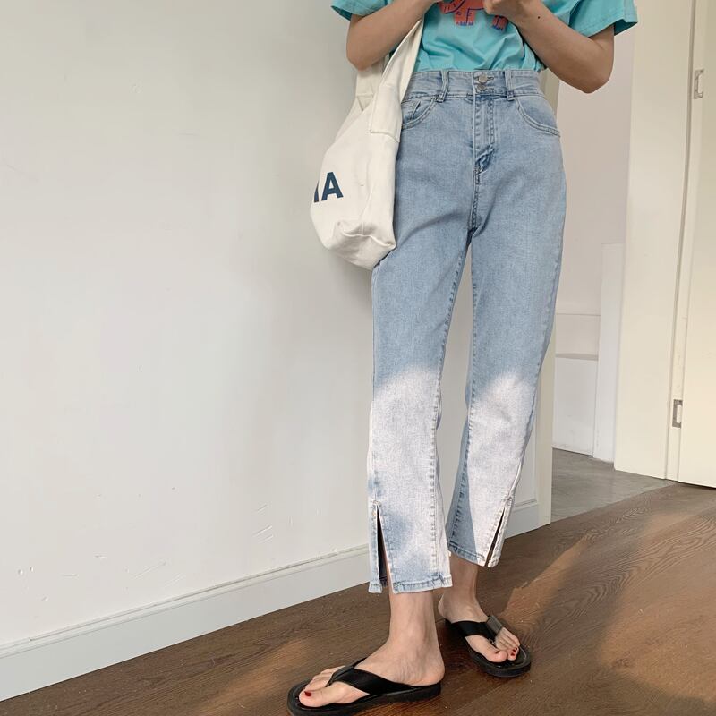 スリットジーンズ サマーハイウェストウェストブルーパンツ 夏物 ビッグFスモールZ韓国26571063693