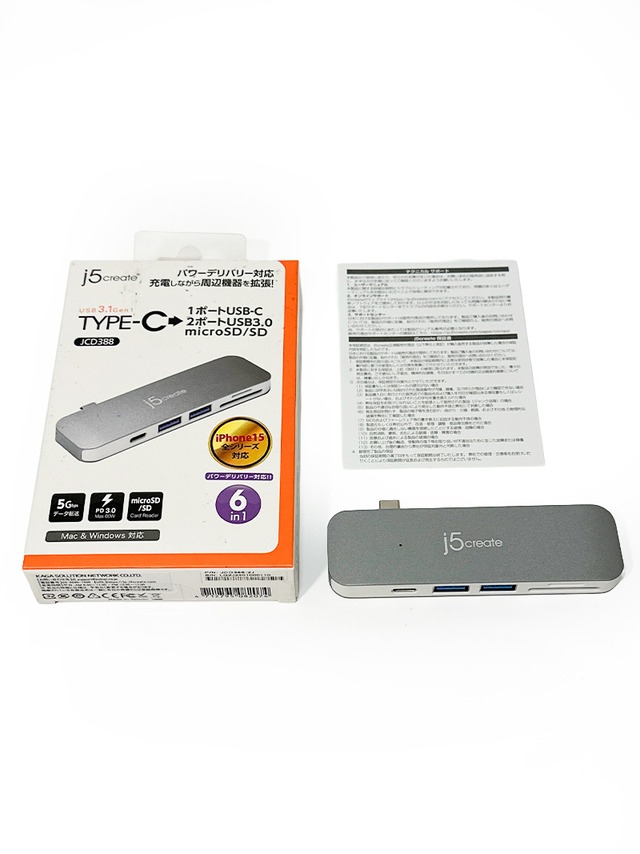 JCD388 USB Type-C ハブ 6-in-1 USB3.1/3.0 microSD SDカード 5Gbps　一体型 小型