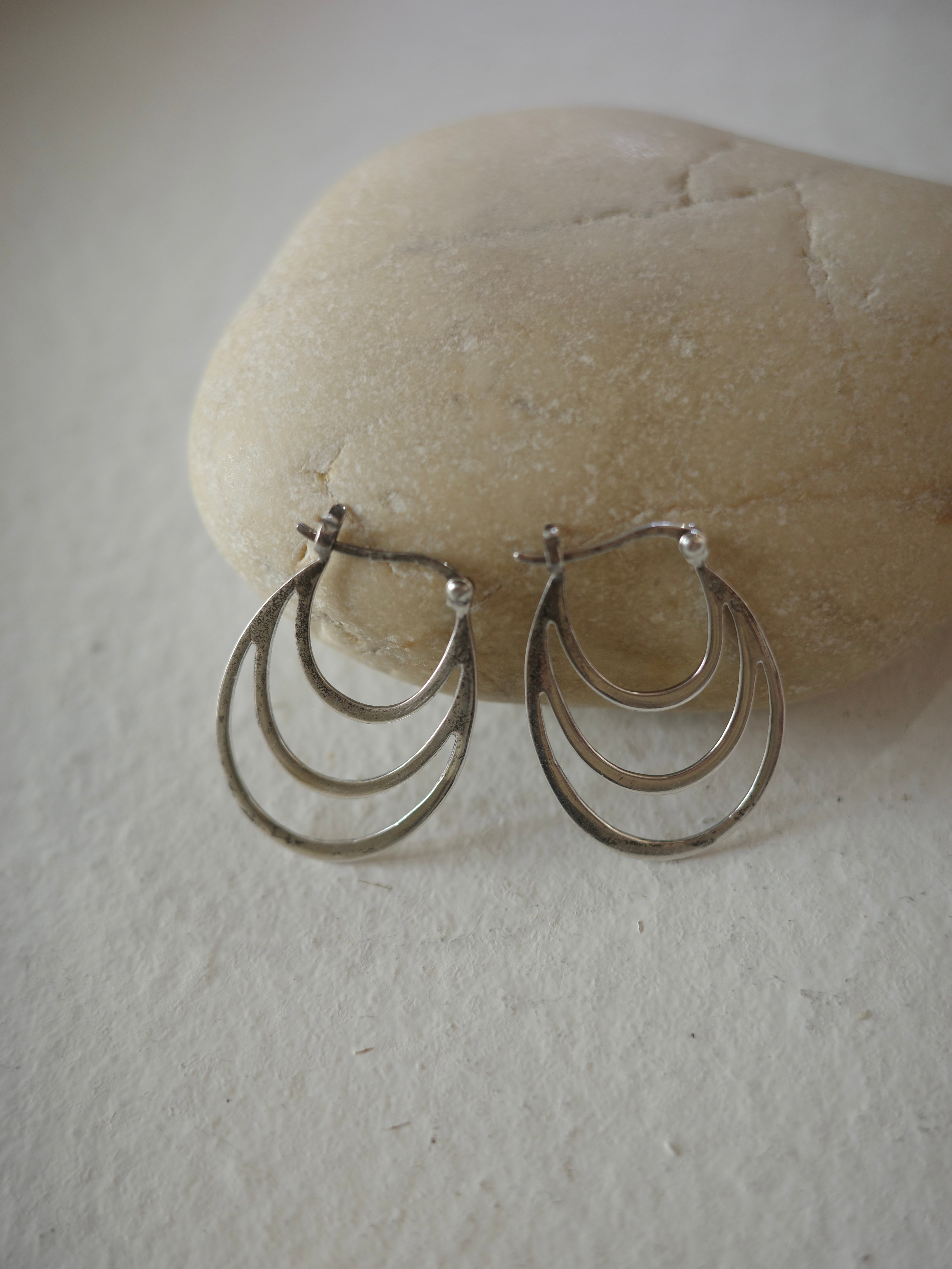 <vintage silver925>flatten oval hoop pierce