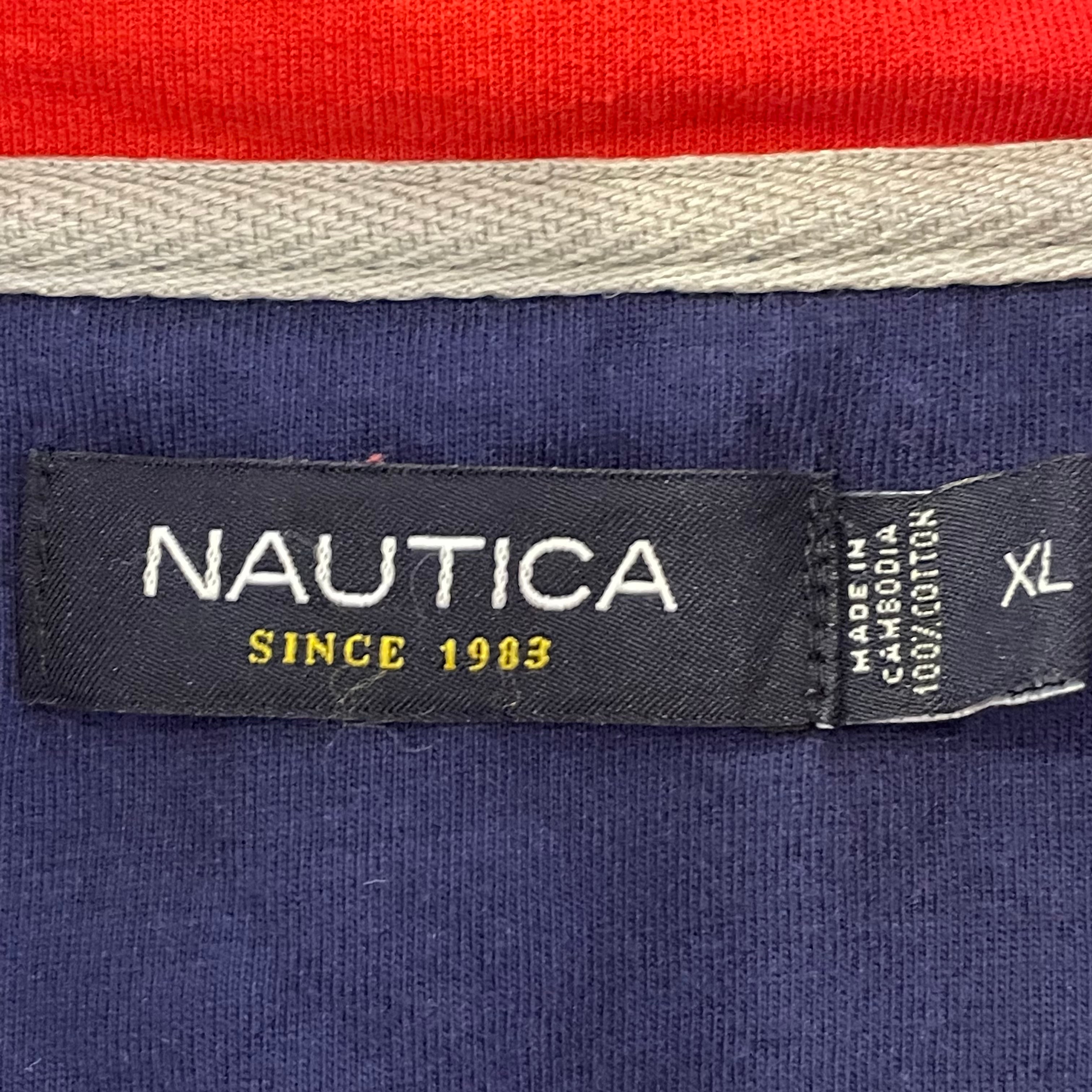 NAUTICA ロゴ刺繍ハーフジップ レッド ネイビー ビッグサイズ