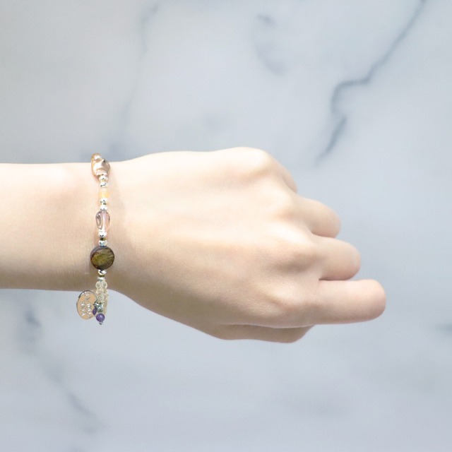 【Like a Honey Candy】水紋天珠×シトリン×アメトリン×バロックパール ブレスレット