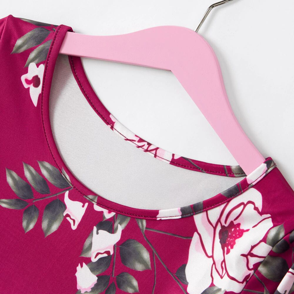 キッズ ママ ワンピース 親子コーデ ワインレッド 花柄 ヴィンテージ風 ワンピース ロング丈 長袖 女の子 海外子供服専門通販サイト リーファ