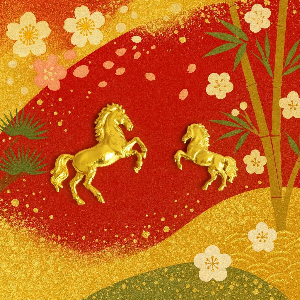純金の午年のお守り「跳ねる馬」ペンダントトップ チャーム約1g。「令