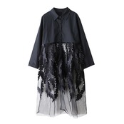 シアー 切替 リーフデザイン ワンピース  00345