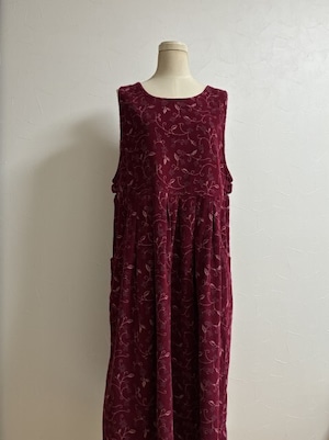 1990's Botanical Pattern Corduroy Long One-Piece