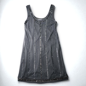 Vintage spangle bijou design long tank top "GRAY"