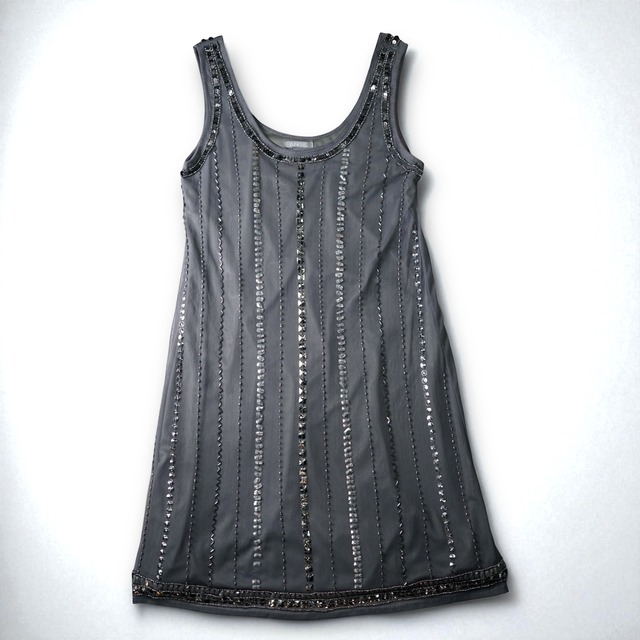 Vintage spangle bijou design long tank top "GRAY"