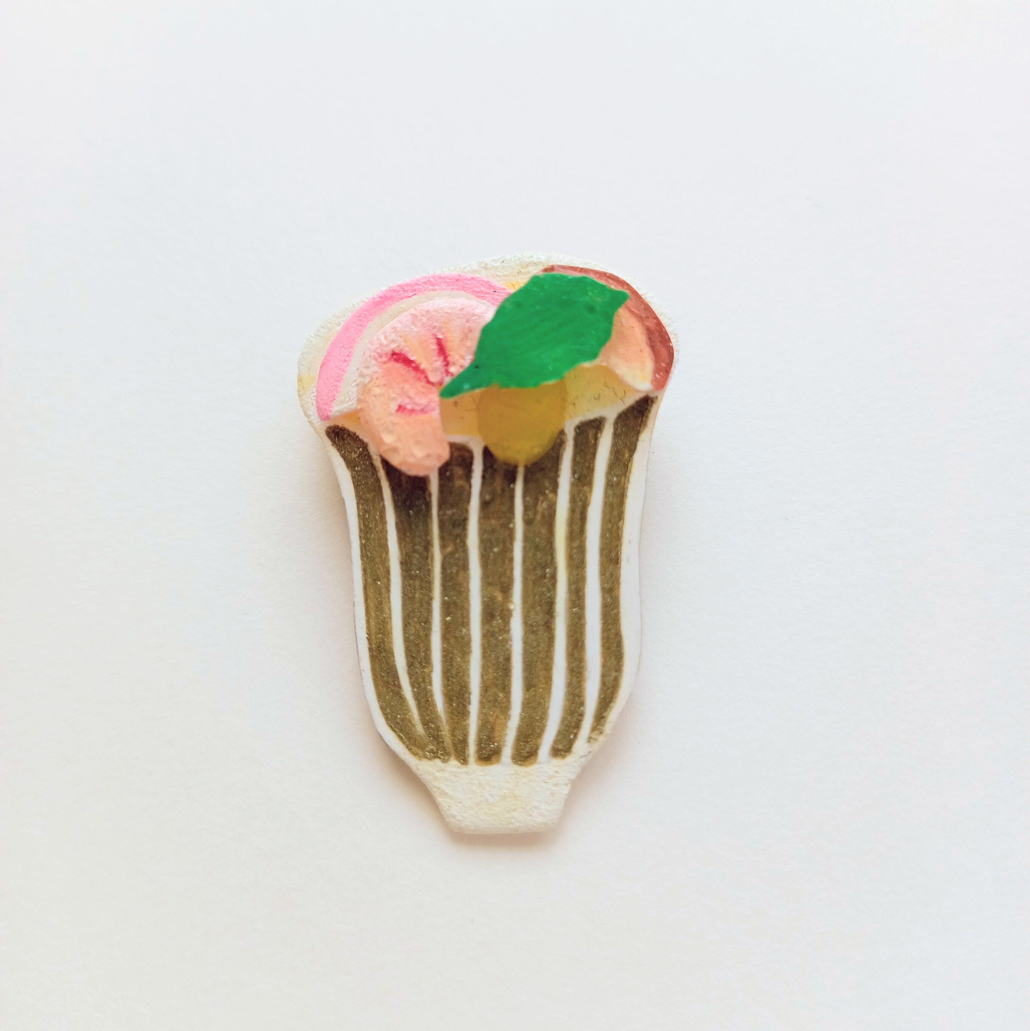 ヘンテコ ブローチ 茶碗蒸し 卵料理 手描き 一点もの