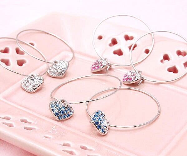 グラデーションパヴェハート♪3cmフープピアス！シルバーハートピアス クリア
