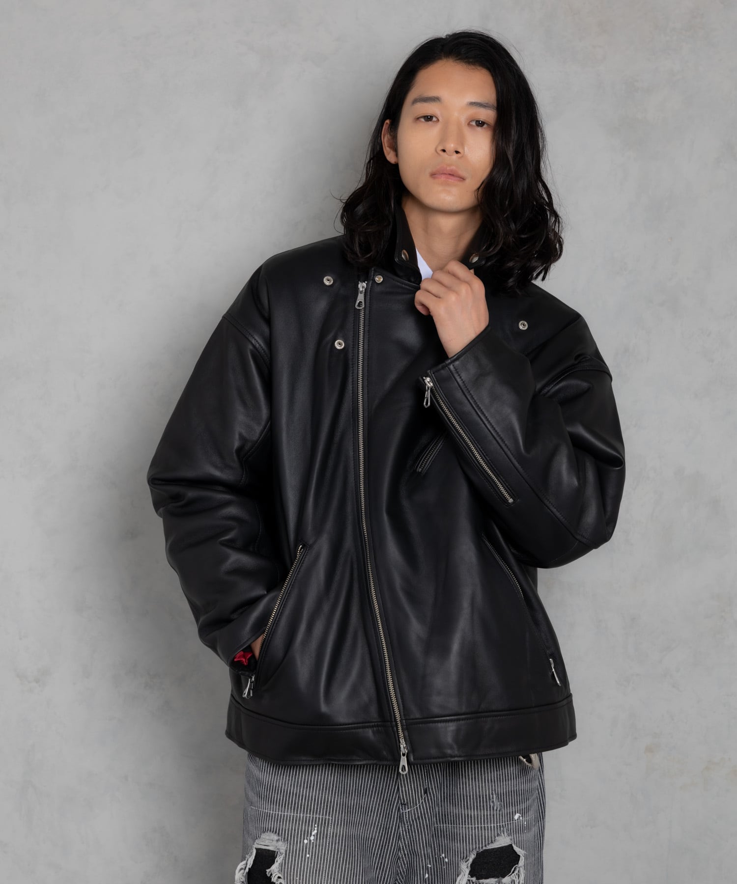 ADAM PATEK leather looose double rider's jacket (BLK) AP2423002