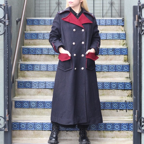 EU VINTAGE 2TONE DESIGN WOOL OVER LONG COAT/ヨーロッパ古着2トーンデザインウールオーバーコート