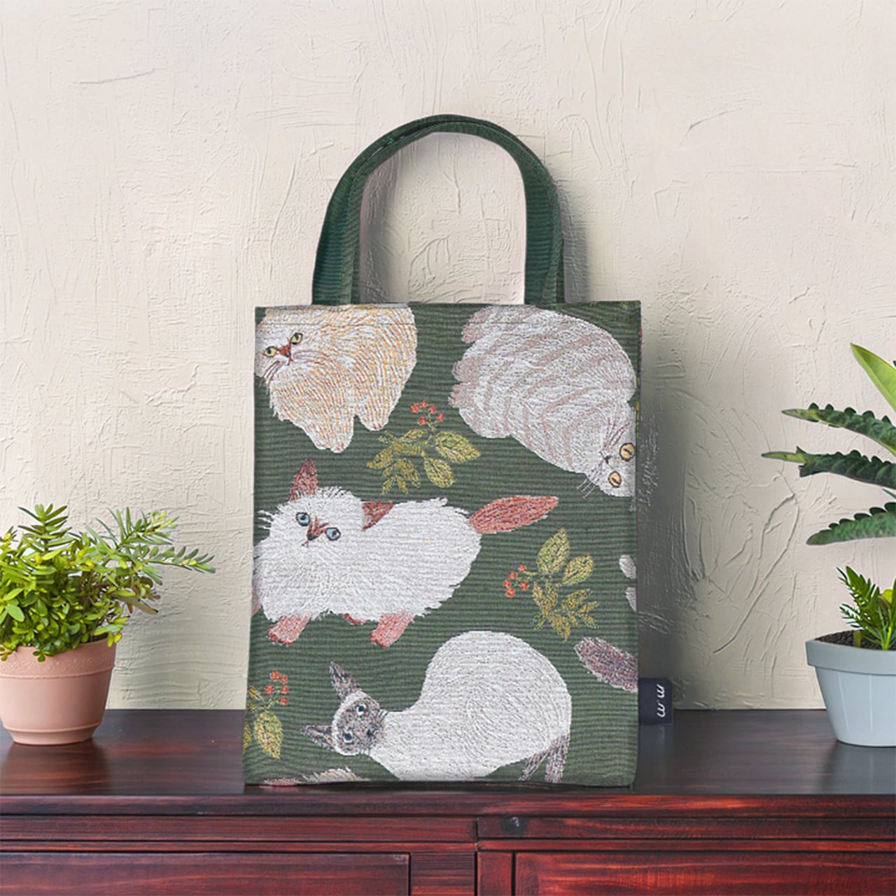 松尾ミユキ 猫柄 ミニバッグ Cat&Leaf ミニトート サブバッグ 猫好き プレゼント