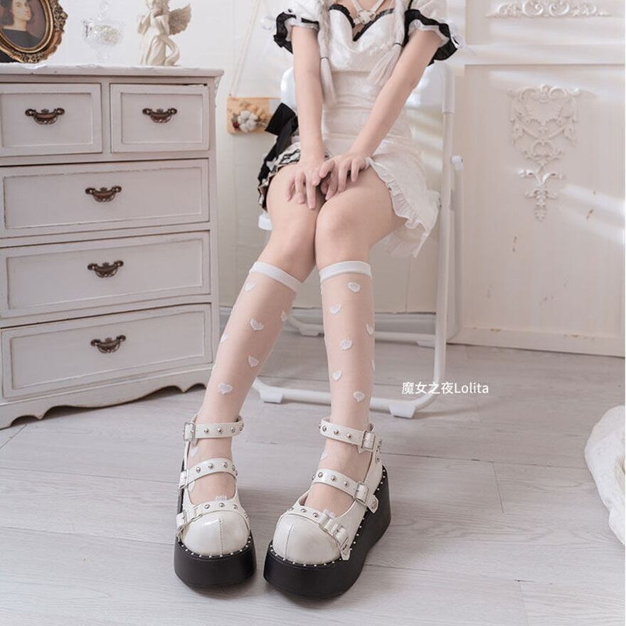 新品ゴシックロリータフットウェアホワイトPUレザーウェッジヒール