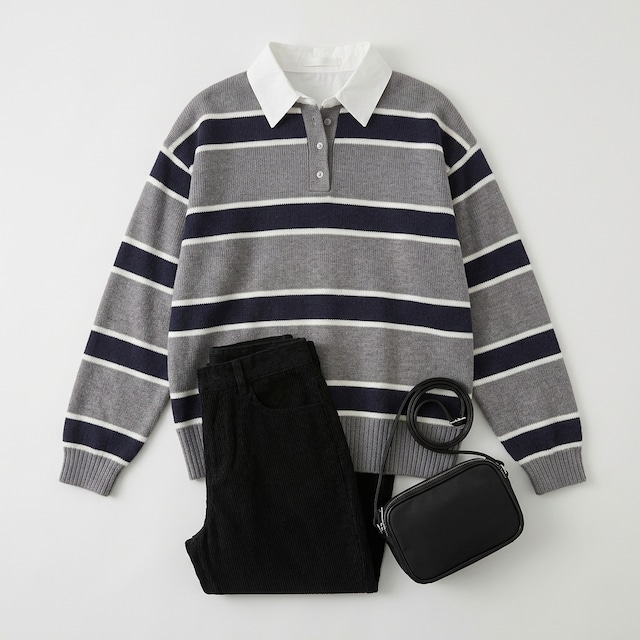 ナンバーミーTOKYO"LAGER BORDER SHIRTS KNIT PULLOVER" GRAY
