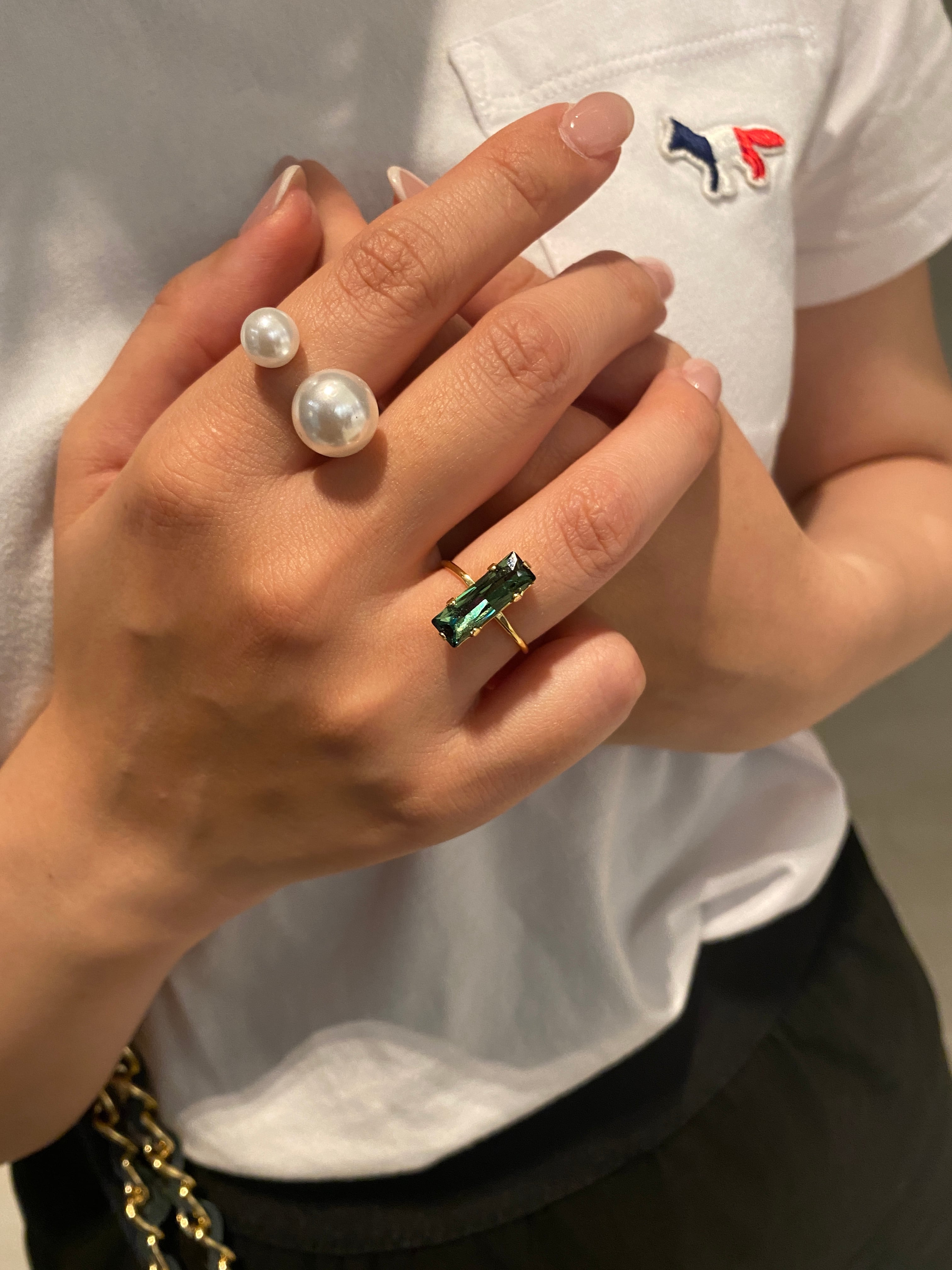 SALE！Dior　アクリル　ラインストーン　モスグリーン　バングル＆リング SALE！Dior アクリル ラインストーン モスグリーン バングル＆リング