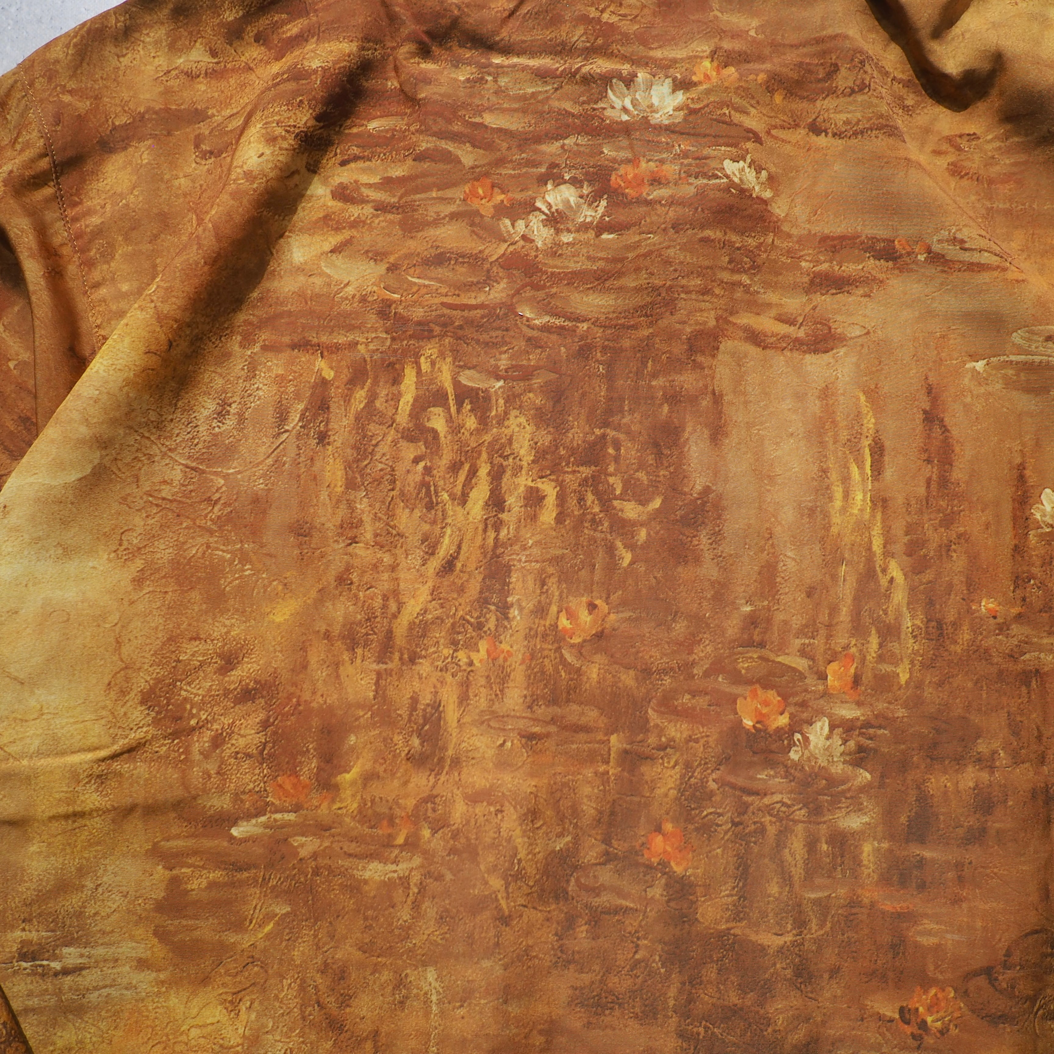 1980s " 睡蓮 " Beautiful oil painting Art vintage Drape loose shirt