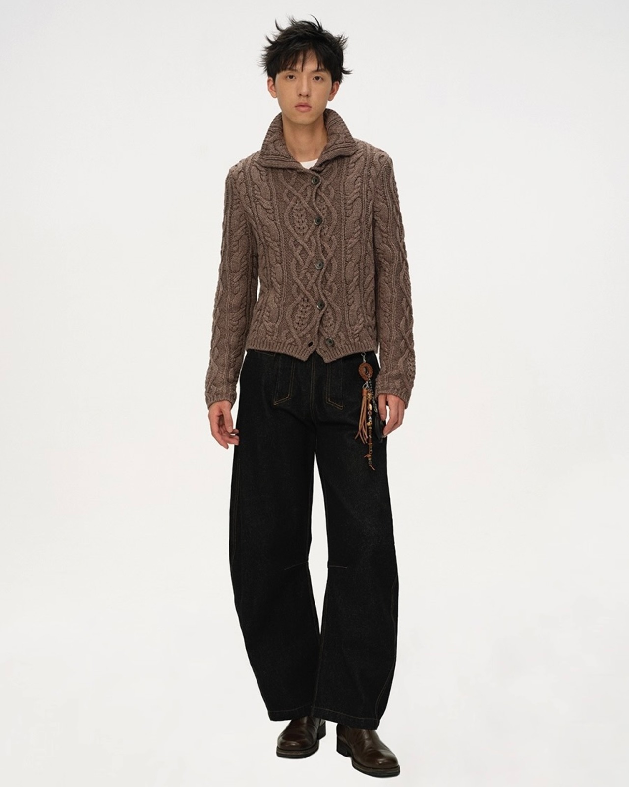 BALIANG Cable Knit Polo Cardigan