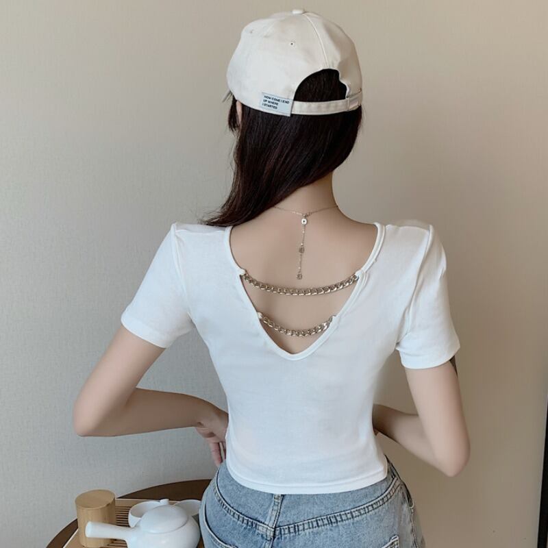 ウェストスリムクロップドショートTシャツ レディーススプリングカジュアルトップス 春物 YY-ファッション77013892332