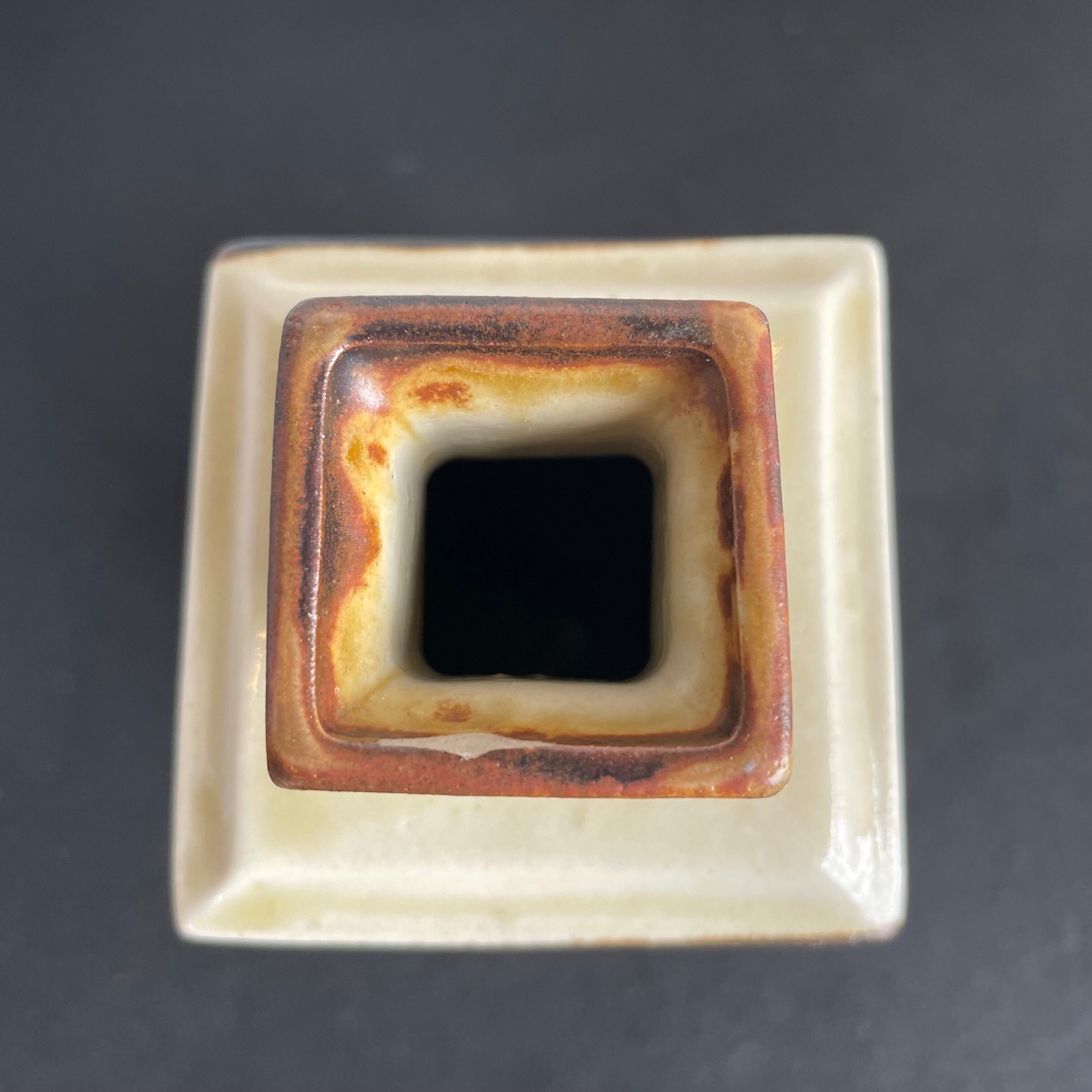 Japan Vintage 稲垣太津男 造 四方 花瓶 蒙古焼 天水窯 スリップウェア