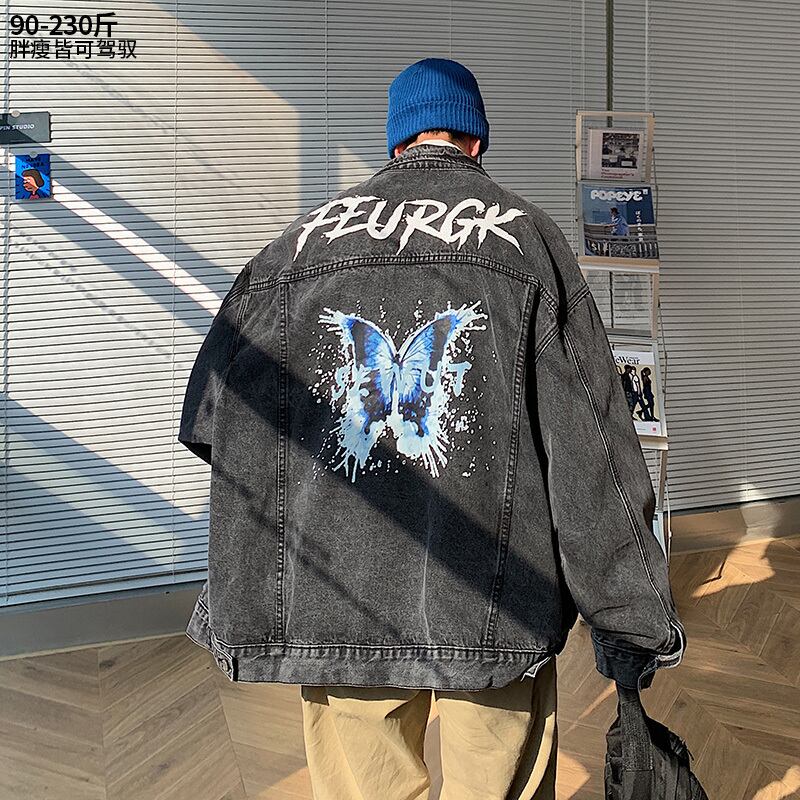 ヴィンテージジャケット ルーズButterflyデザイン プリント柄スタンダードスプリングオータム レトロ 大きめサイズ 春物 秋物 ビンテージ ヒップホッププラスサイズ23024258042