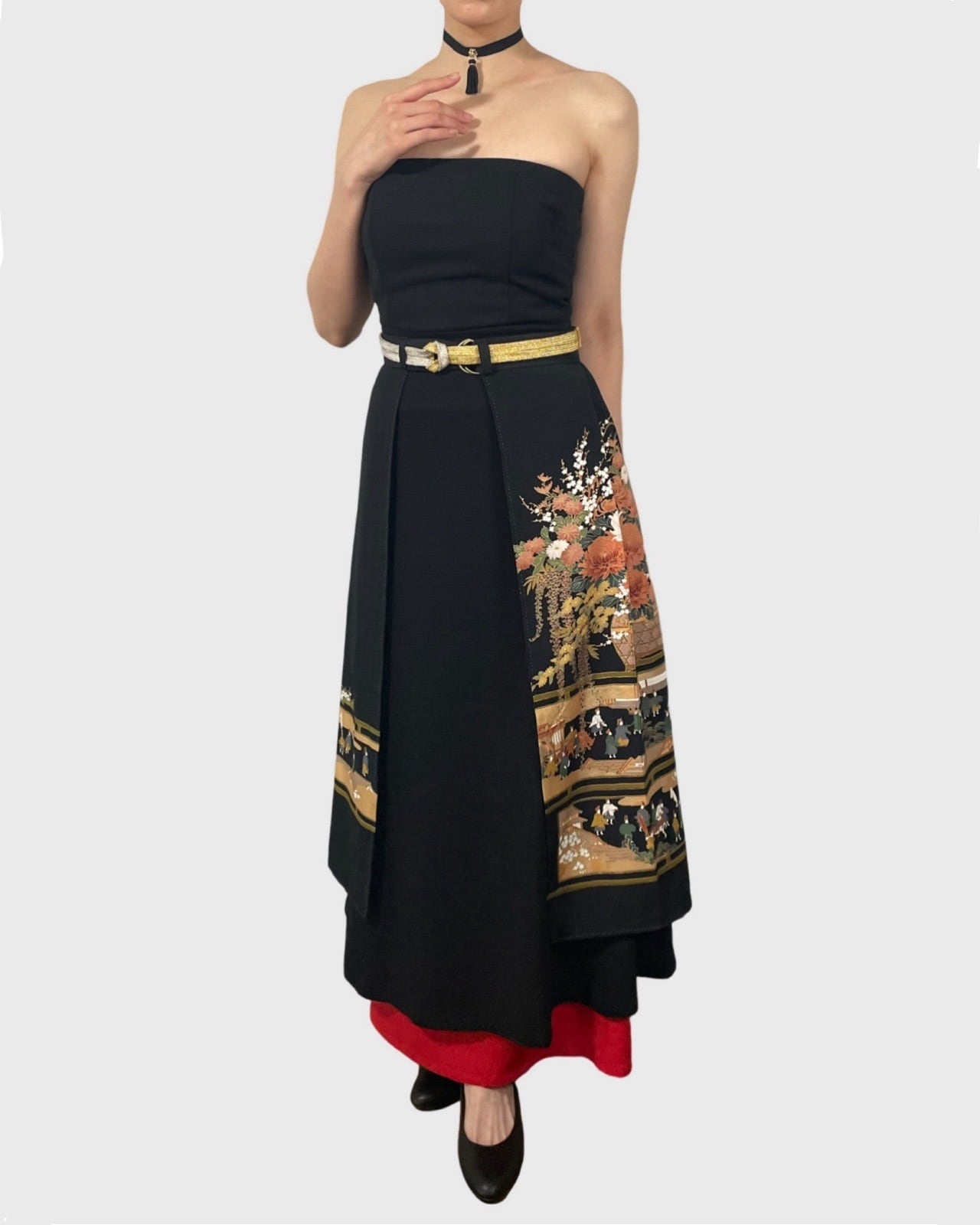 着物重ねスカート(黒留袖より制作) Kimono Overlay Skirt (Made of