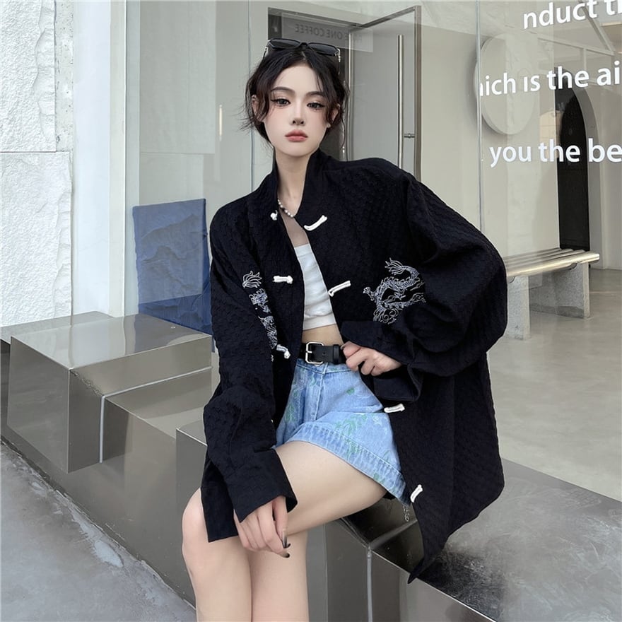 ジャケット チャイナ風服 ユニセックス 刺繍 ドラゴン 闇かわいい 系